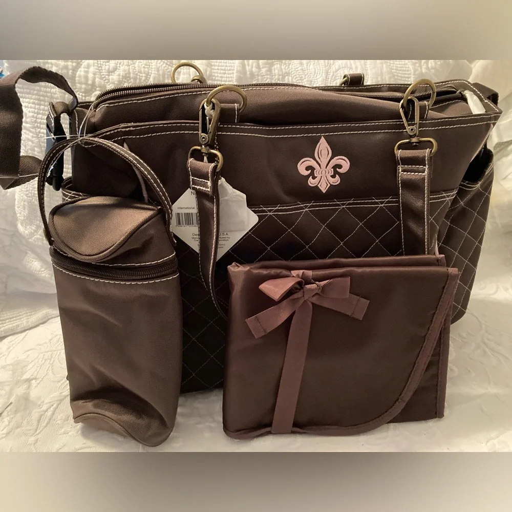 Kalencom New Orleans Chocolate Tote Diaper Bag with Fleur-de-Lis design. NWT